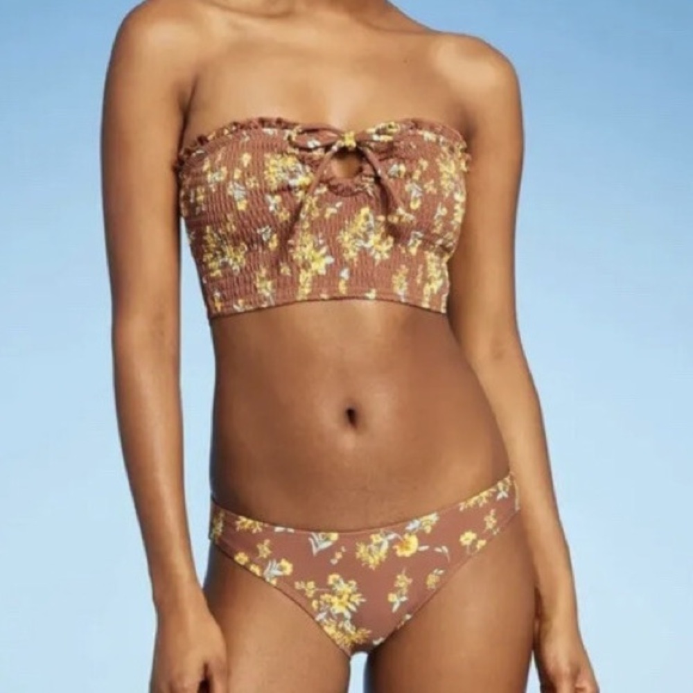 Xhilaration Yellow Floral Brown Bikini